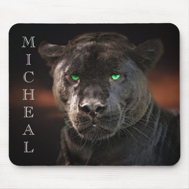 Black Leopard Big Cat Personalized name Mouse Pad (Front)