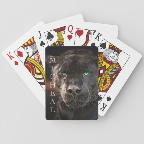 Black Leopard Big Cat Personalized name   Playing Cards