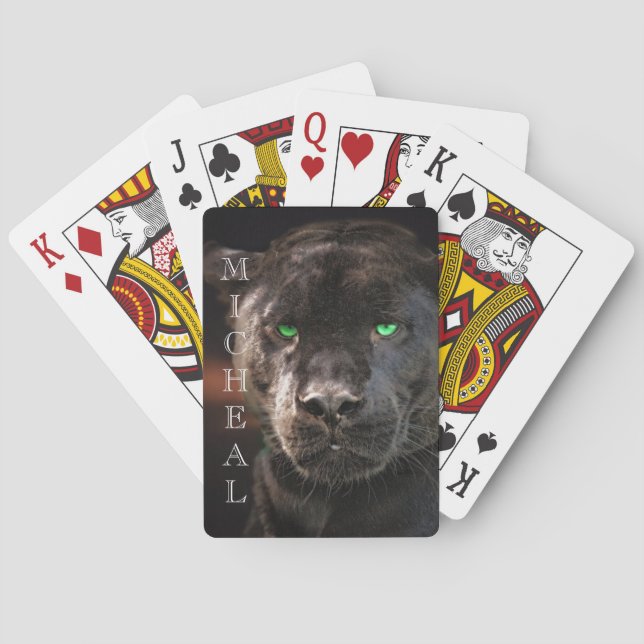 Black Leopard Big Cat Personalized name   Poker Cards (Back)