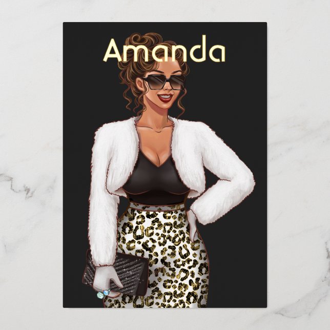 Black Leopard Fashion Birthday Party Foil Invitati Invitation (Front)