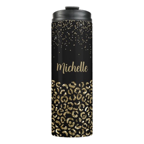 Black Leopard Glitter Personalize Name Thermal Tumbler