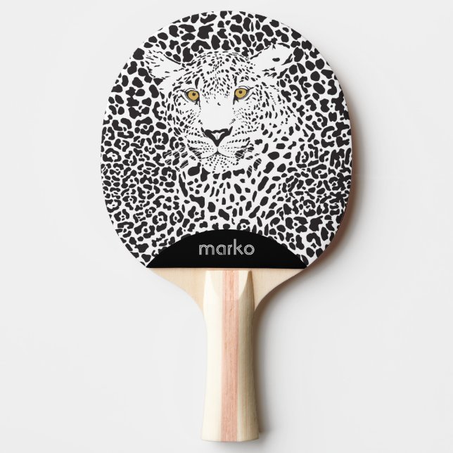 Black Leopard Head Illustration Ping-Pong Paddle (Front)