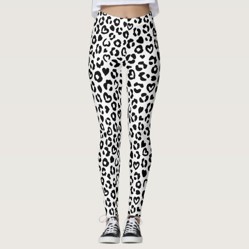 Black Leopard Heart Pattern Leggings