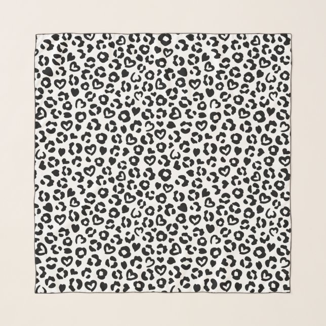 Black Leopard Heart Pattern Scarf (Front)