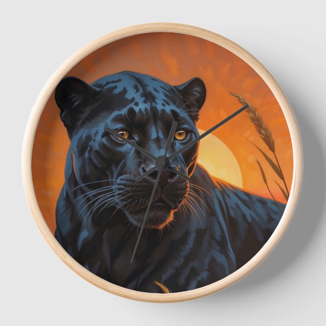 Black Leopard in Savannah Grasses Clock (Front)