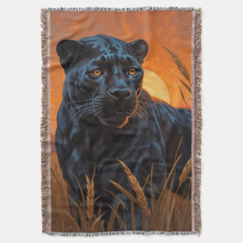 Black Leopard in Savannah Grasses Throw Blanket
