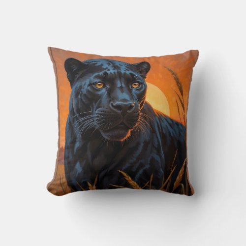 Black Leopard in Savannah Grasses Throw Pillow