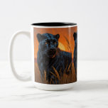 Black Leopard in Savannah Grasses Two-Tone Coffee Mug