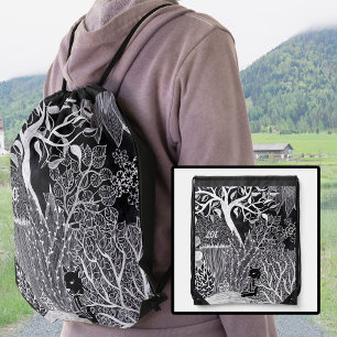 Black leopard in the jungle, hand drawn, custom drawstring bag