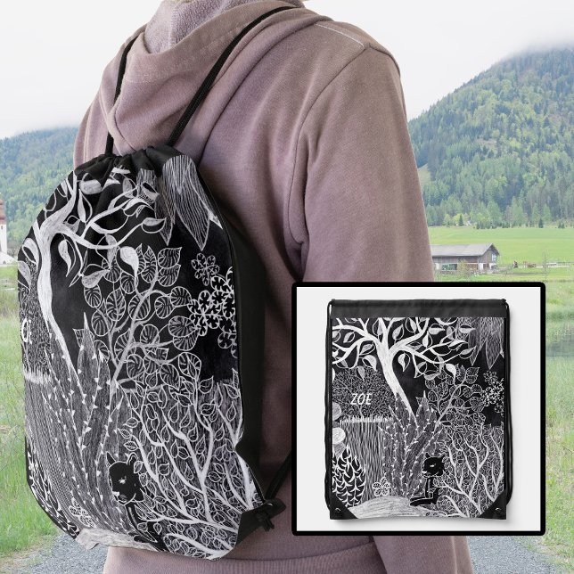 Black leopard in the jungle, hand drawn, custom drawstring bag (Creator Uploaded)