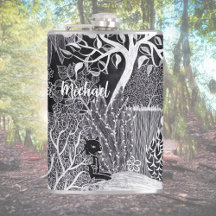 Black leopard in the jungle - hand drawn, custom