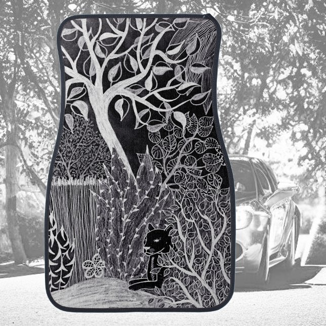 Black leopard in the jungle - pencil drawing    car floor mat (Creator Uploaded)