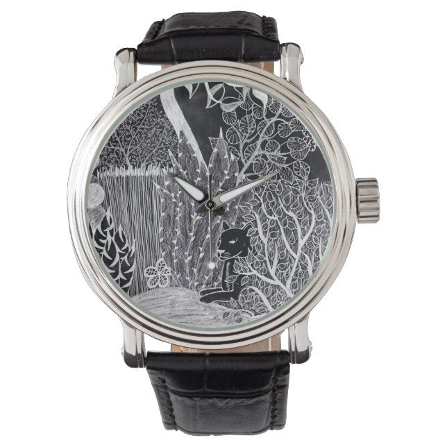 Black leopard in the jungle - pencil drawing    watch (Front)
