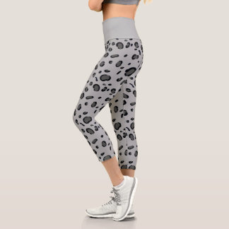 Black Leopard Pattern On Grey Capri Leggings