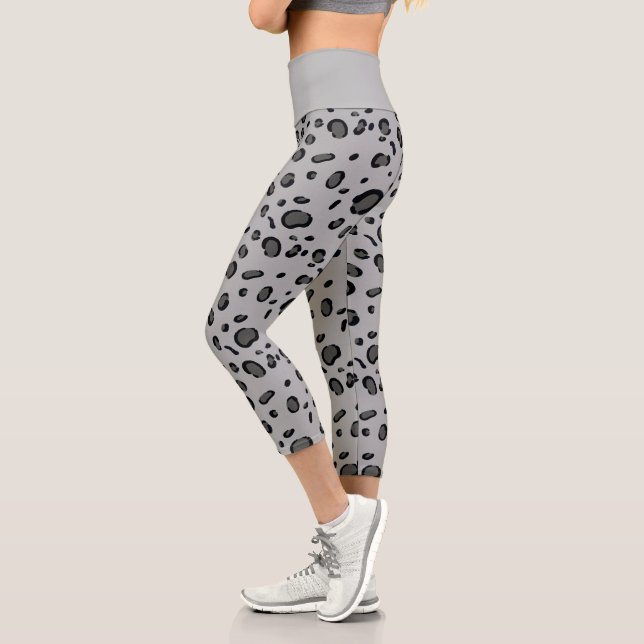 Black Leopard Pattern On Grey Capri Leggings (Left)