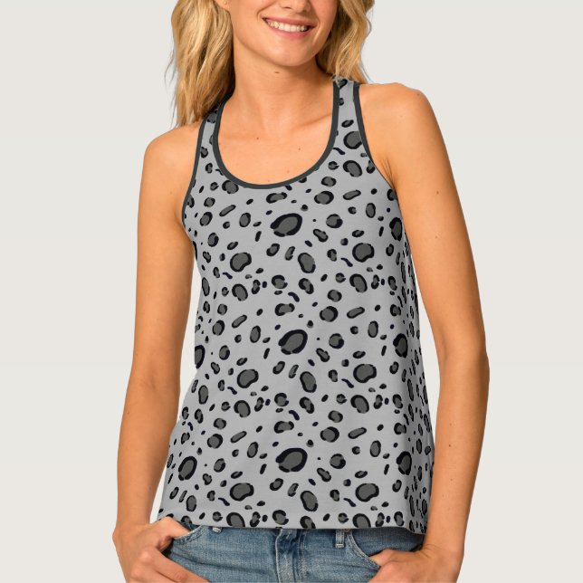 Black Leopard Pattern On Grey  Tank Top (Front)