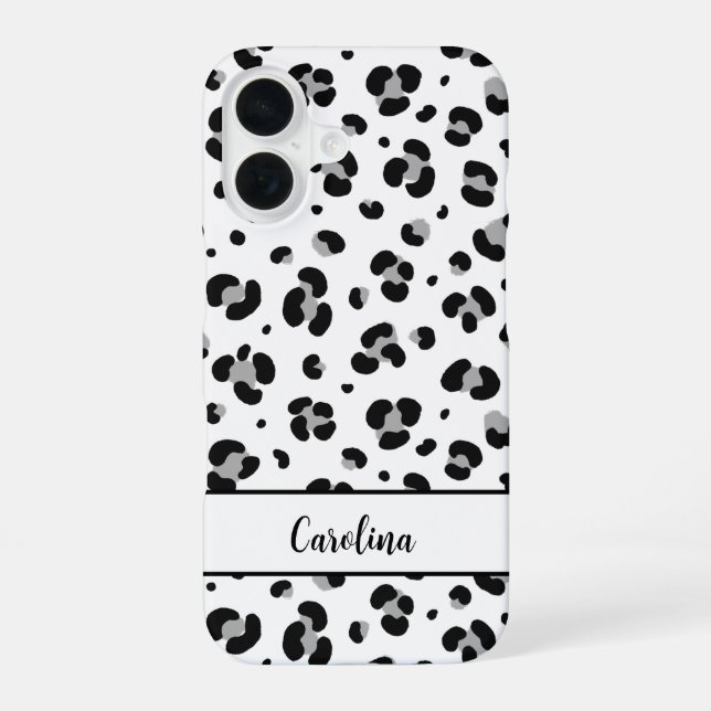 Black Leopard Personalized Modern iPhone Case (Back)