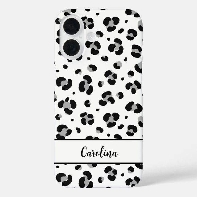 Black Leopard Personalized Modern iPhone Case (Back)