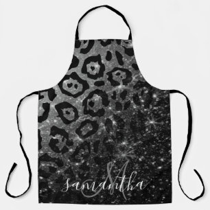 Black Leopard Print and Glitter Apron