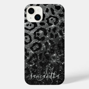 Black Leopard Print and Glitter iPhone 14 Plus Case