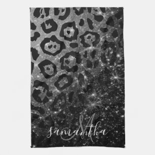 Black Leopard Print and Glitter Kitchen Towel