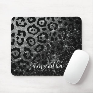 Black Leopard Print and Glitter Mouse Pad