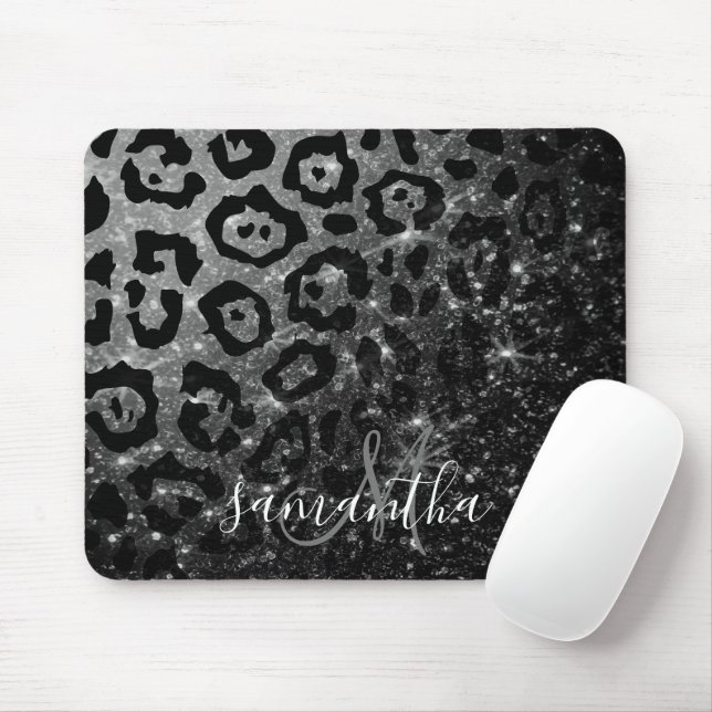 Black Leopard Print and Glitter Mouse Pad (With Mouse)
