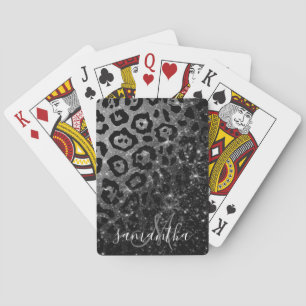 Black Leopard Print and Glitter Poker Cards