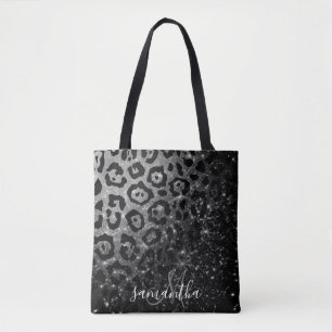 Black Leopard Print and Glitter Tote Bag