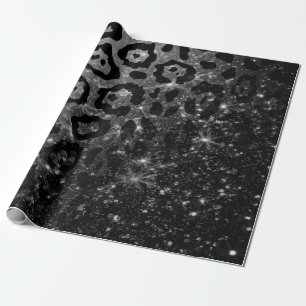 Black Leopard Print and Glitter Wrapping Paper