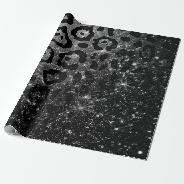 Black Leopard Print and Glitter Wrapping Paper (Unrolled)