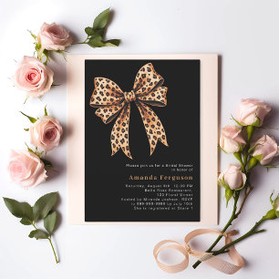 Black leopard print bow Bridal Shower Invitation