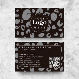 Black Leopard Print Custom Company Logo QR Code Business Card