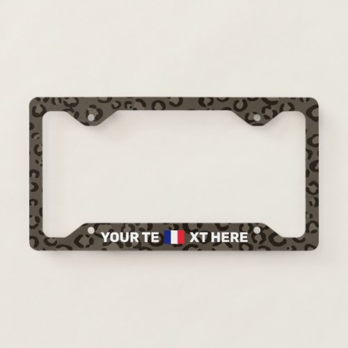 Black Leopard Print French Flag Custom License Plate Frame