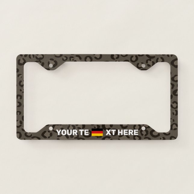 Black Leopard Print German Flag Custom License Plate Frame (Front)