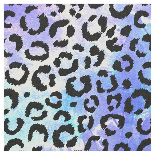 Black Leopard Print on Blue Watercolor Background Fabric | Zazzle