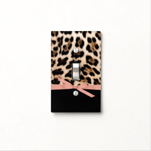 Black Leopard Print Rose Gold Bow Light Switch Cover