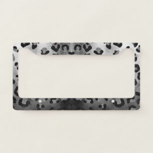 black Leopard Print silver cheetah animal License Plate Frame