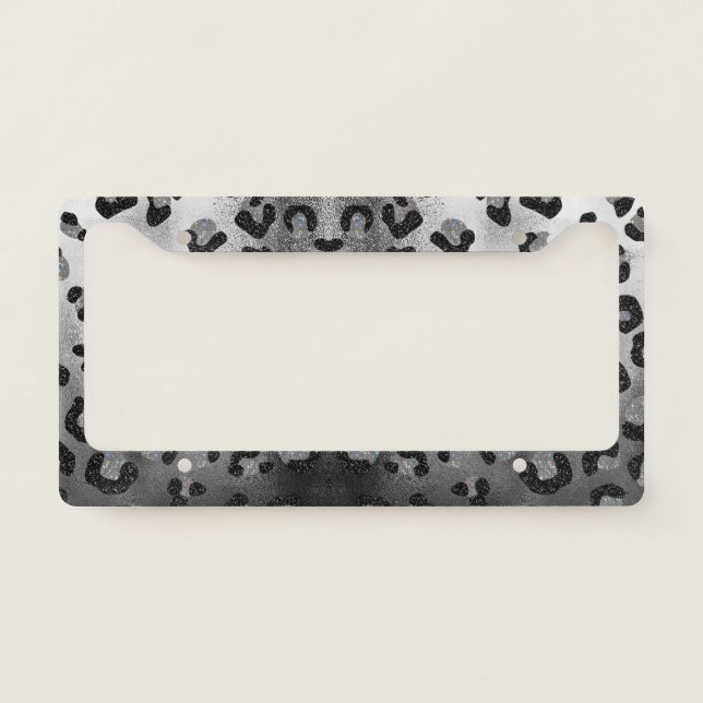 black Leopard Print silver cheetah animal License Plate Frame (Front)