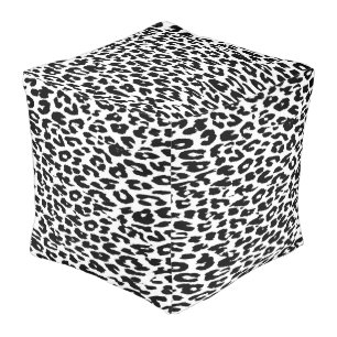 Black Leopard Print Skin Pouf