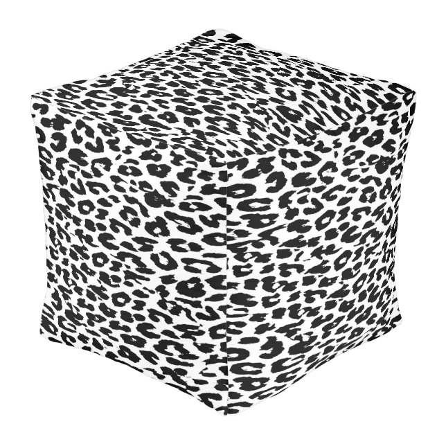 Black Leopard Print Skin Pouf (Angled Front)