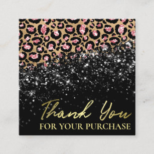 Black Leopard Print Thank You For Your Purchase Square Business Card