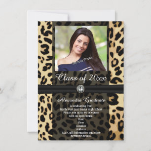 Black Leopard Ribbon Photo Graduation Invitation