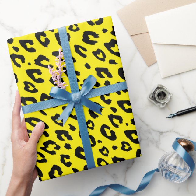Black leopard spots exotic animal print rosettes wrapping paper (Gifting)