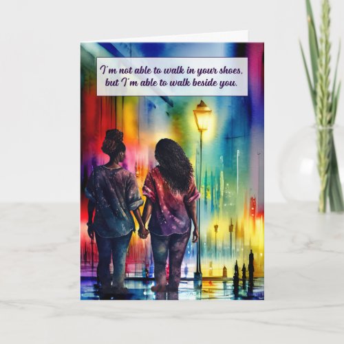 Black Lesbian Couple Walk Beside You Gay Rainbow Card