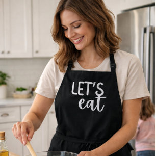Black “Let’s Eat.”Women’s Minimalist Kitchen Apron