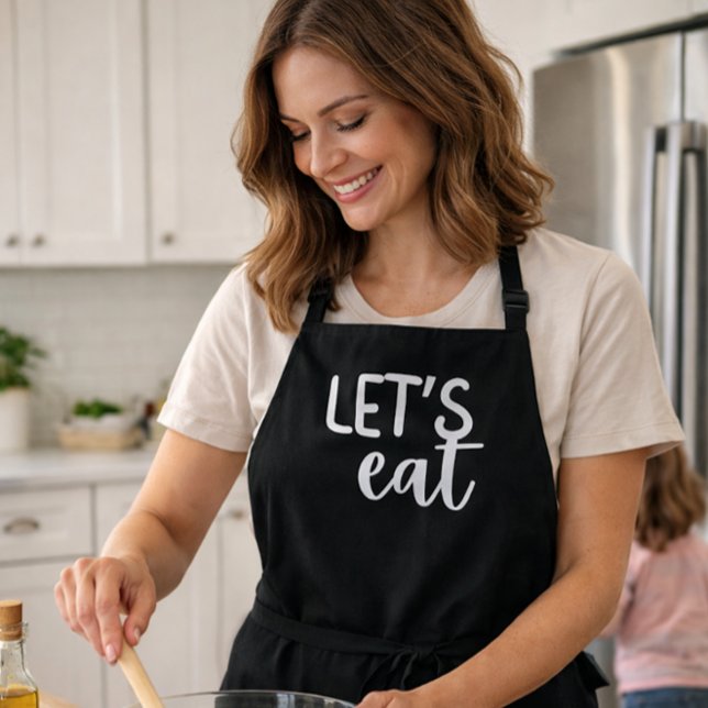 Black “Let’s Eat.”Women’s Minimalist Kitchen  Apron (Creator Uploaded)