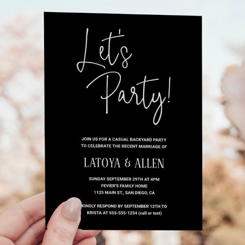 Black Lets Party Casual Wedding Reception Eloped Invitation
