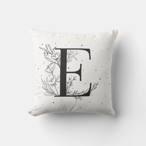 Black Letter E Monogram Botanical Illustration Throw Pillow