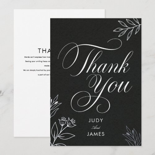 black lettered calligraphy classic simple elegant thank you card